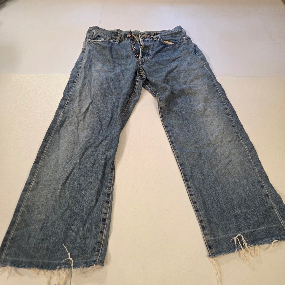 Edwin 505X Selvedge Blue Denim Straight Leg Jeans Made in Japan W32 L34 Frayed